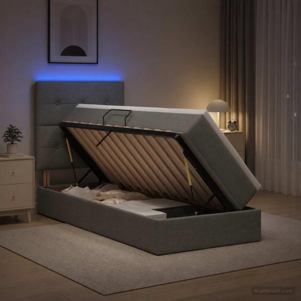 LED-Speicherbett mit Matratze Dunkelgrau 100 x 200 cm Stoff