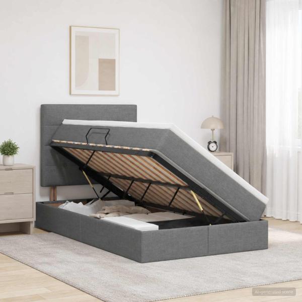 LED-Speicherbett mit Matratze Dunkelgrau 120 x 200 cm Stoff