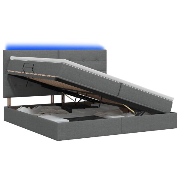 LED-Speicherbett mit Matratze Dunkelgrau 200 x 200 cm Stoff