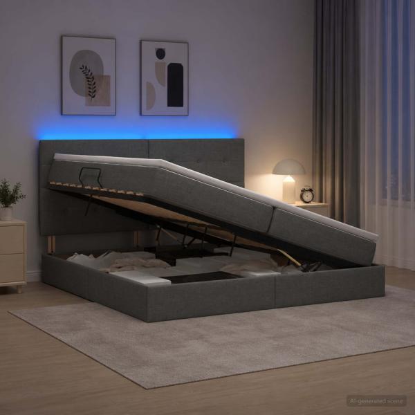 LED-Speicherbett mit Matratze Dunkelgrau 200 x 200 cm Stoff