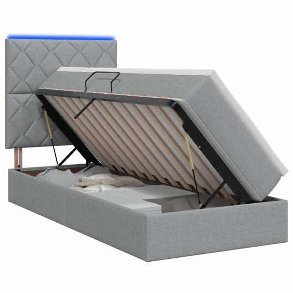 LED-Speicherbett mit Matratze Hellgrau 90 x 190 cm Stoff