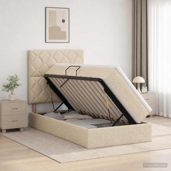 ARDEBO.de - LED-Speicherbett mit Matratze Creme 90 x 200 cm Stoff