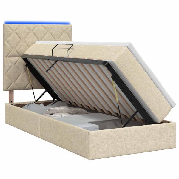 LED-Speicherbett mit Matratze Creme 90 x 200 cm Stoff
