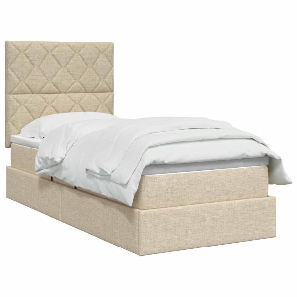LED-Speicherbett mit Matratze Creme 90 x 200 cm Stoff