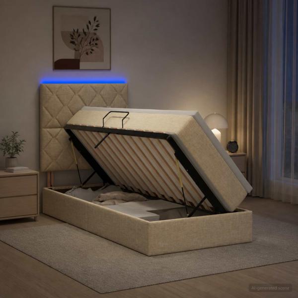 LED-Speicherbett mit Matratze Creme 90 x 200 cm Stoff