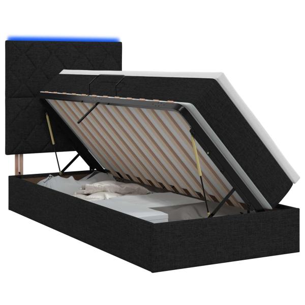 LED-Speicherbett mit Matratze Schwarz 100 x 200 cm Stoff