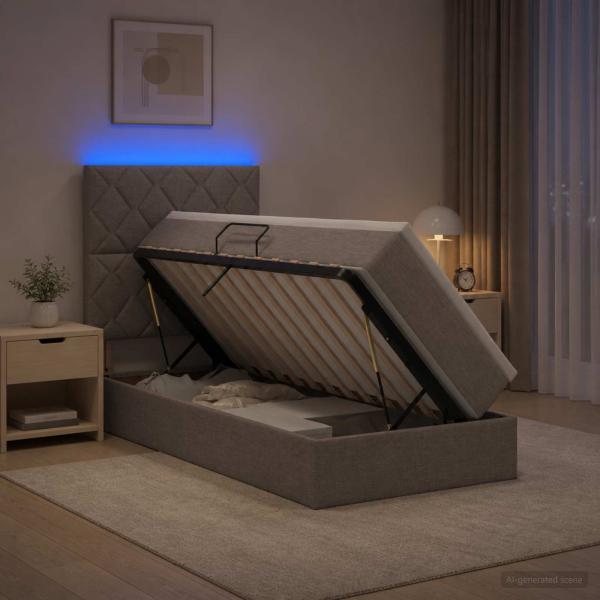 ARDEBO.de - LED-Speicherbett mit Matratze Taupe 100 x 200 cm Stoff