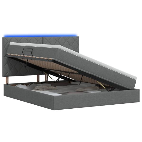 LED-Speicherbett mit Matratze Dunkelgrau 160 x 200 cm Stoff
