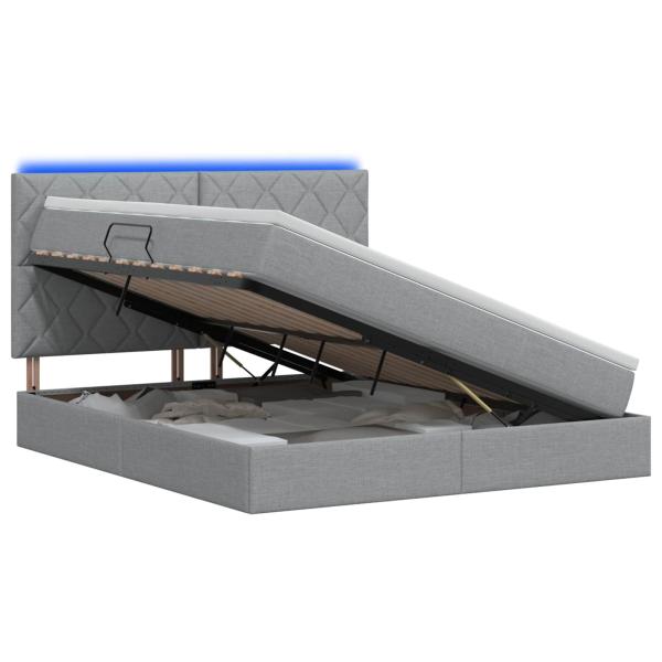 LED-Speicherbett mit Matratze Hellgrau 180 x 200 cm Stoff