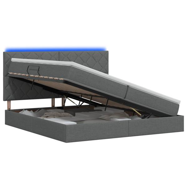 LED-Speicherbett mit Matratze Dunkelgrau 200 x 200 cm Stoff