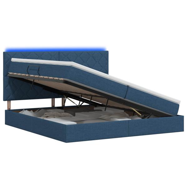 LED-Speicherbett mit Matratze Blau 200 x 200 cm Stoff