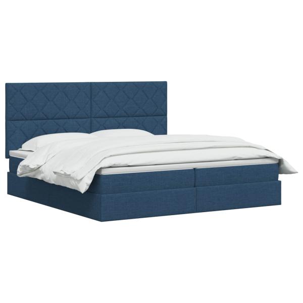 LED-Speicherbett mit Matratze Blau 200 x 200 cm Stoff