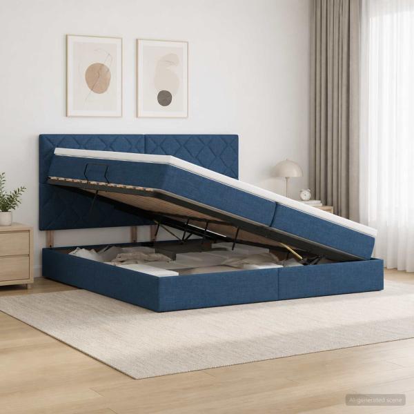 LED-Speicherbett mit Matratze Blau 200 x 200 cm Stoff