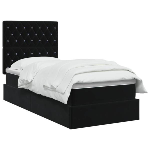 LED-Speicherbett mit Matratze Schwarz 100 x 200 cm Samt