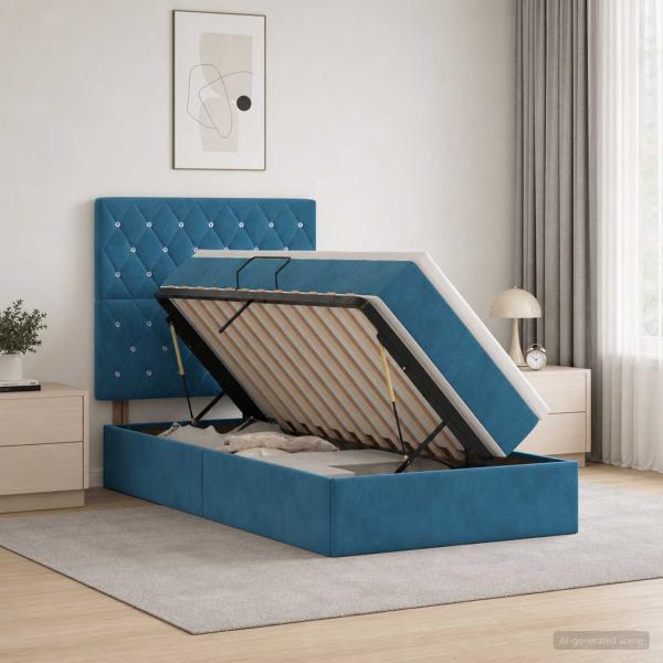 ARDEBO.de - LED-Speicherbett mit Matratze Dunkelblau 100 x 200 cm Samt