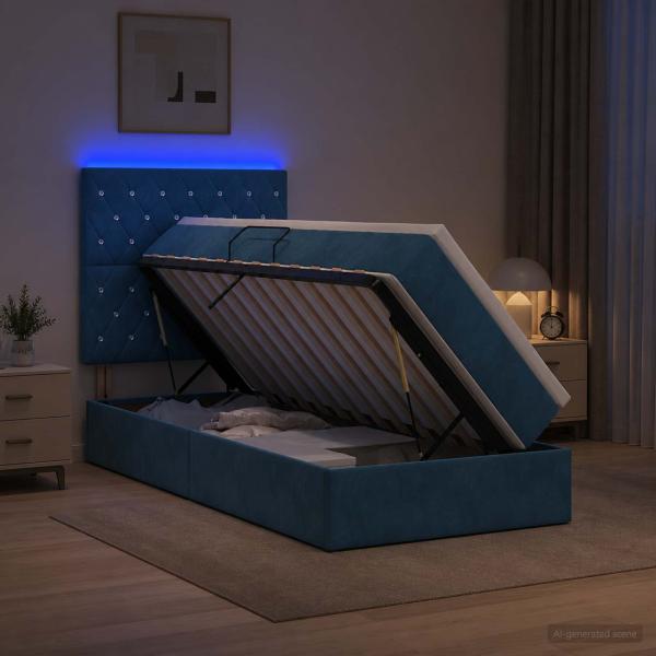 LED-Speicherbett mit Matratze Dunkelblau 100 x 200 cm Samt