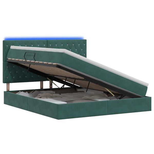 LED-Speicherbett mit Matratze Dunkelgrün 140 x 200 cm Samt