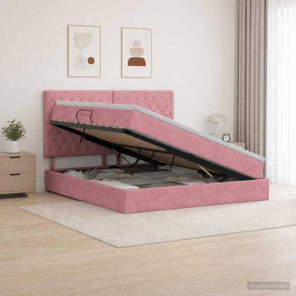 ARDEBO.de - LED-Speicherbett mit Matratze Rosa 160 x 200 cm Samt