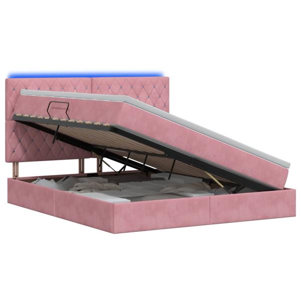LED-Speicherbett mit Matratze Rosa 160 x 200 cm Samt
