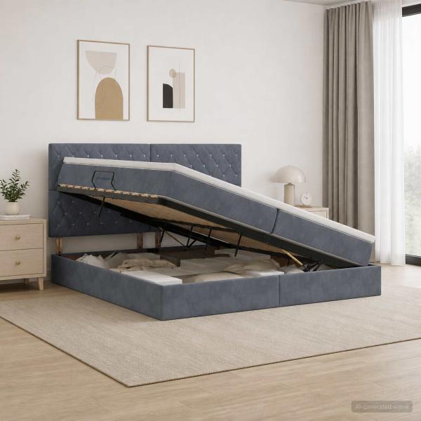 ARDEBO.de - LED-Speicherbett mit Matratze Dunkelgrau 200 x 200 cm Samt