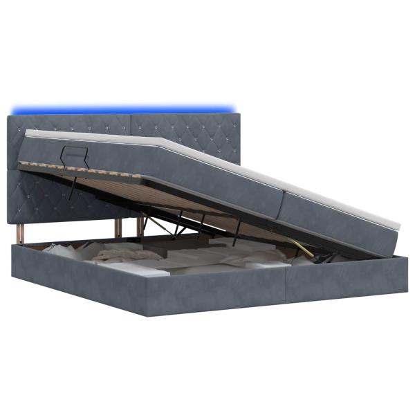LED-Speicherbett mit Matratze Dunkelgrau 200 x 200 cm Samt