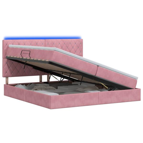 LED-Speicherbett mit Matratze Rosa 200 x 200 cm Samt