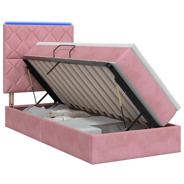LED-Speicherbett mit Matratze Rosa 90 x 200 cm Samt