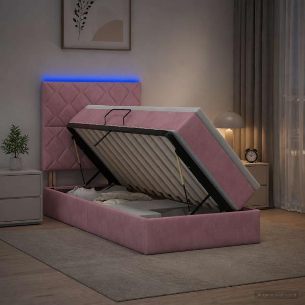 LED-Speicherbett mit Matratze Rosa 90 x 200 cm Samt
