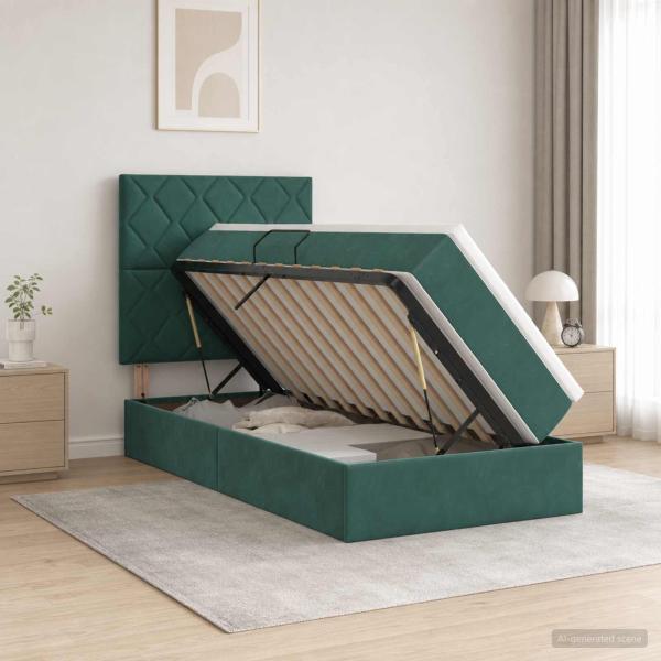 ARDEBO.de - LED-Speicherbett mit Matratze Dunkelgrün 100 x 200 cm Samt
