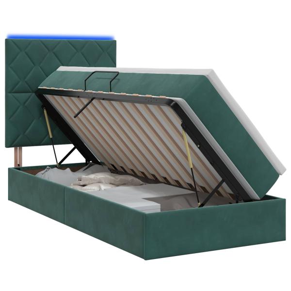 LED-Speicherbett mit Matratze Dunkelgrün 100 x 200 cm Samt