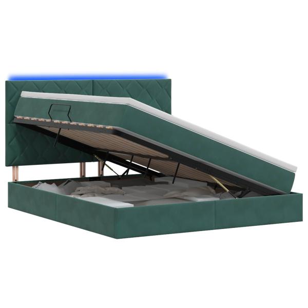 LED-Speicherbett mit Matratze Dunkelgrün 160 x 200 cm Samt