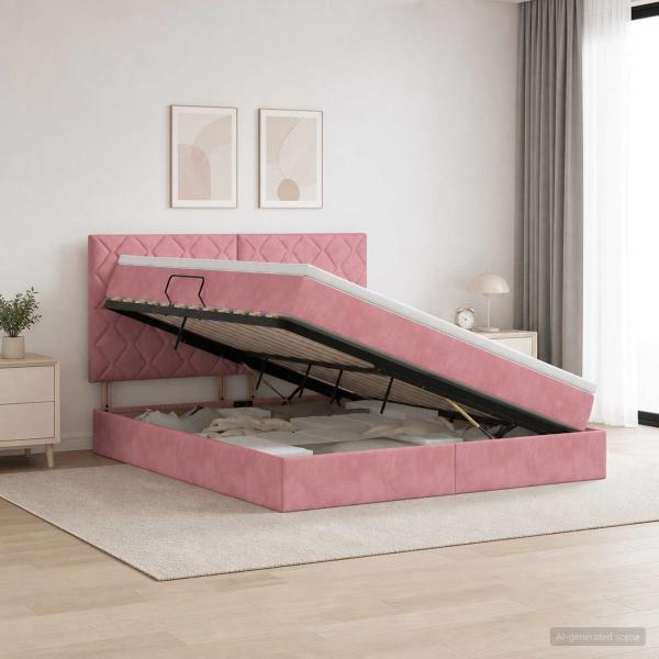 LED-Speicherbett mit Matratze Rosa 180 x 200 cm Samt