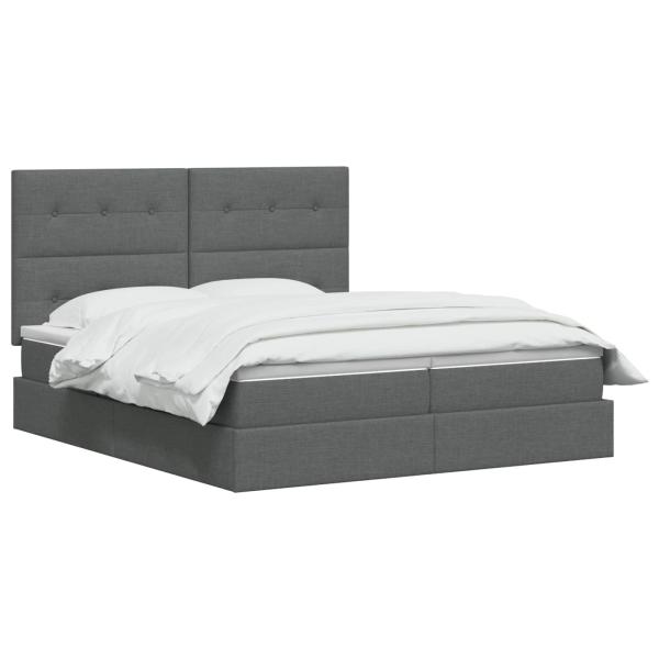 LED-Speicherbett mit Matratze Dunkelgrau 200 x 200 cm Stoff