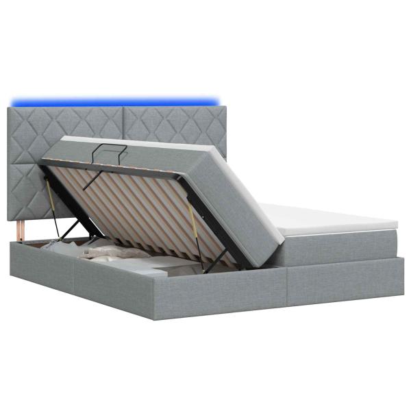 LED-Speicherbett mit Matratze Hellgrau 200 x 200 cm Stoff