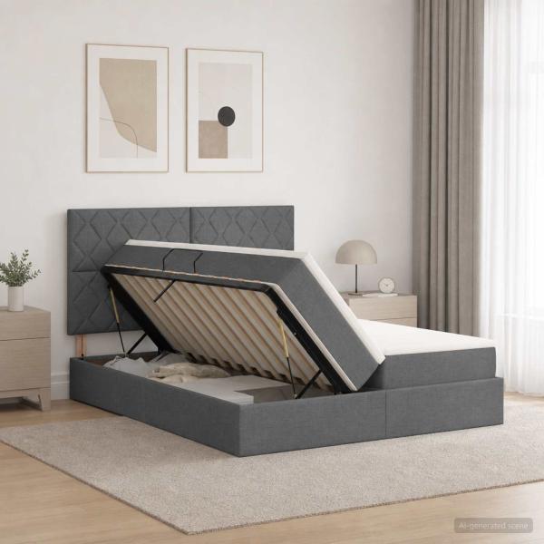 LED-Speicherbett mit Matratze Dunkelgrau 200 x 200 cm Stoff