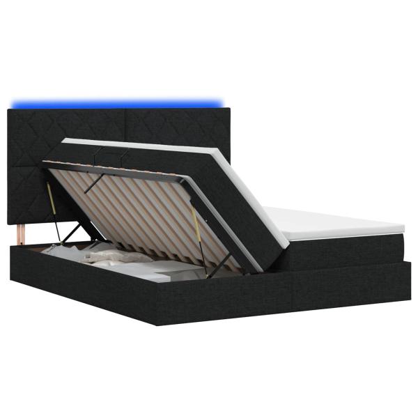 LED-Speicherbett mit Matratze Schwarz 200 x 200 cm Stoff