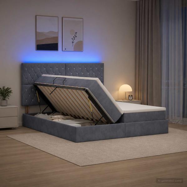 ARDEBO.de - LED-Speicherbett mit Matratze Dunkelgrau 200 x 200 cm Samt