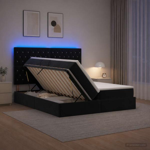 ARDEBO.de - LED-Speicherbett mit Matratze Schwarz 200 x 200 cm Samt