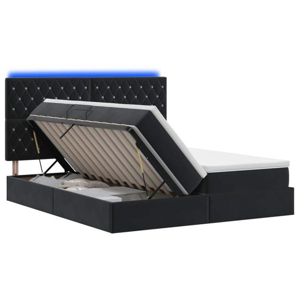 LED-Speicherbett mit Matratze Schwarz 200 x 200 cm Samt