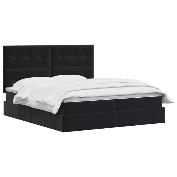 LED-Speicherbett mit Matratze Schwarz 200 x 200 cm Samt