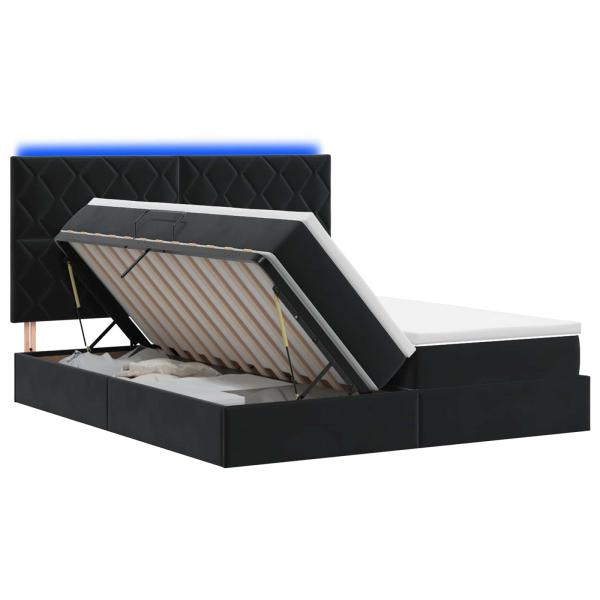 LED-Speicherbett mit Matratze Schwarz 200 x 200 cm Samt