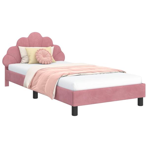 Kinderbettgestell mit Kopfteil Rosa 90 x 190 cm Samt