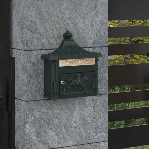 ARDEBO.de - Wandmontierter Briefkasten Grün 40,5 x 16 x 45 cm Gussaluminium