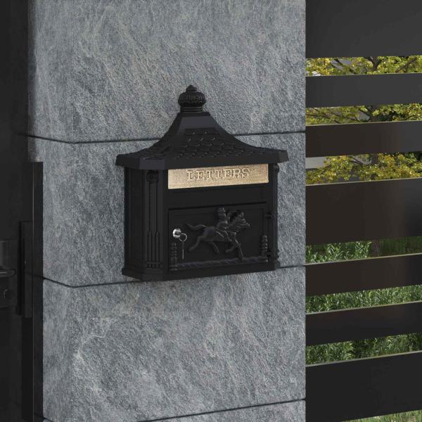 ARDEBO.de - Wandmontierter Briefkasten mit Tür Schwarz 40,5 x 16 x 45 cm