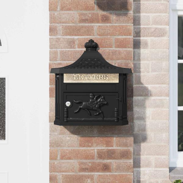 Wandmontierter Briefkasten mit Tür Schwarz 40,5 x 16 x 45 cm
