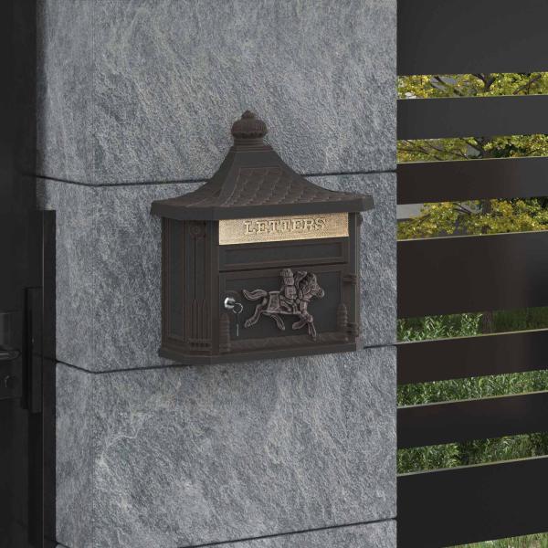 ARDEBO.de - Wandmontierter Briefkasten mit Tür Bronze 40,5 x 16 x 45 cm