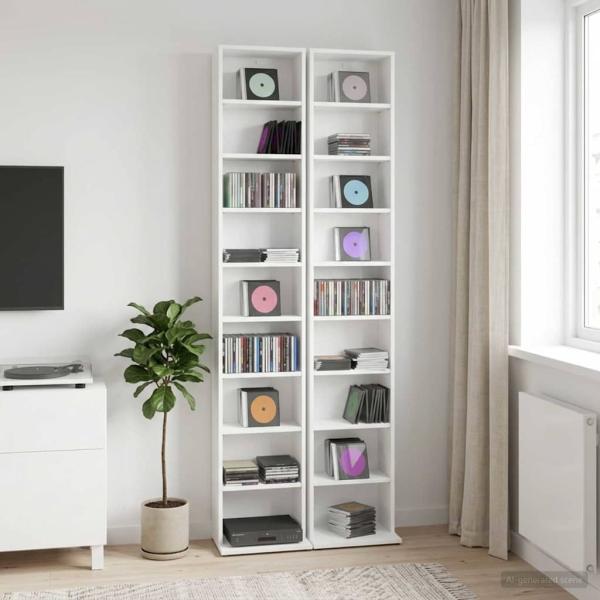 ARDEBO.de - CD Regal 2 Stk. Wei? 33 x 23,5 x 175 cm Holzwerkstoff