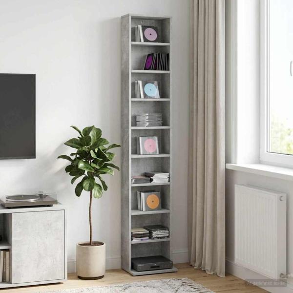 ARDEBO.de - CD Regal Betongrau 33 x 23,5 x 175 cm Holzwerkstoff