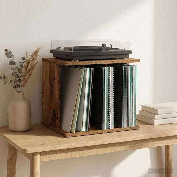 ARDEBO.de - Vinyl Plattenaufbewahrung Altholz 42 x 33 x 36 cm Holzwerkstoff