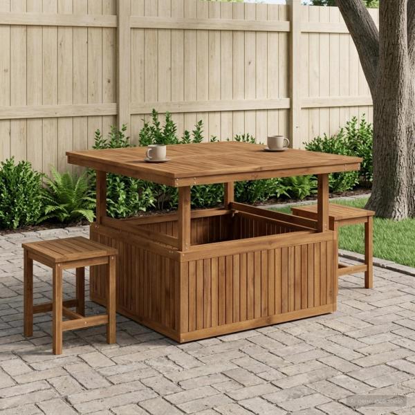 ARDEBO.de - Gartenkaffee Tisch aus massivem Akazienholz höhenverstellbar